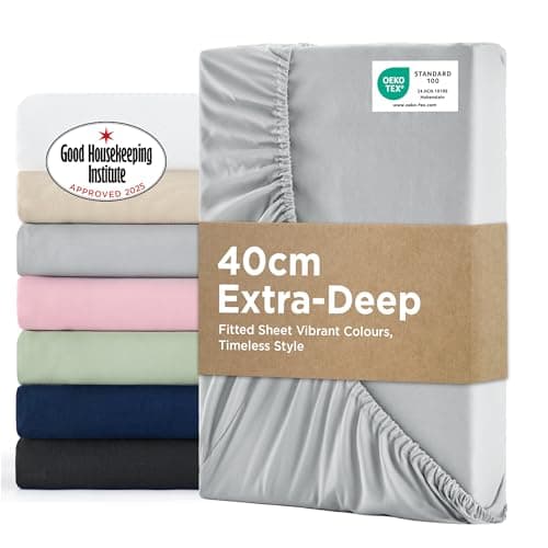 Bedsure King Size Fitted Sheets(Pack of 2)- Bed Sheets Extra Deep Pocket 16 inch (40 cm) made of Soft Brushed Microfiber for Kingsize Bed, Grey, 150x200cm