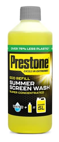 Prestone Eco Refill Summer Screenwash Concentrate, Summer Eco Screen Wash For Cars, High Performance Cleaning With Streak Free Formula, 500ml Super Concentrated Screenwash, 5L When Made Up
