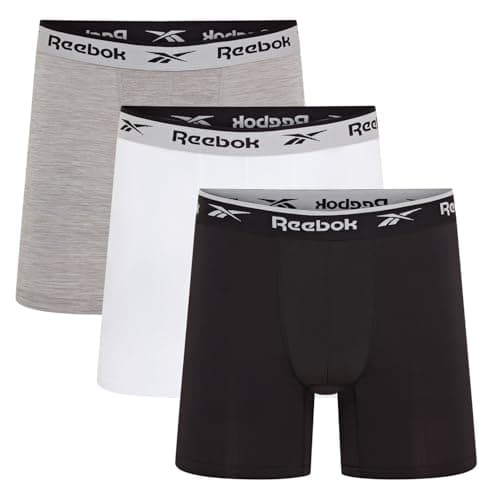 Reebok Ainslie Boxers for Men | Pack of 3 Mens Sports Trunks, Breathable & Stretchable Underwear for Men | Multipack Boxer Shorts, Black/White/Grey Marl, S
