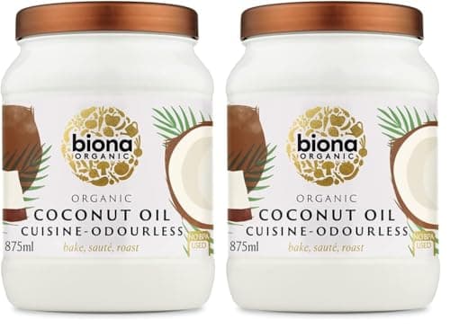 Biona Organic Coconut Oil 875 ml - Cuisine Mild & Odourless - Dairy Free, Naturally Vegan - Ketogenic and 100 Percent Natural - For Cooking, Roasting and Baking (Pack of 2)
