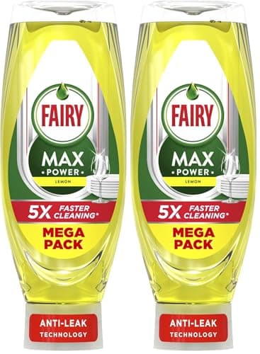 Fairy Max Power Washing Up Liquid Lemon 730ML, Easy and Effortless Cleaning, Even On Your Greasiest Pots and Pans (Pack of 2)