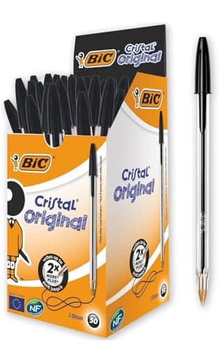 BIC Cristal Original Smudge Free Ballpoint Pens, Ideal for School, Black, Medium Point (1.0mm), Pack of 50