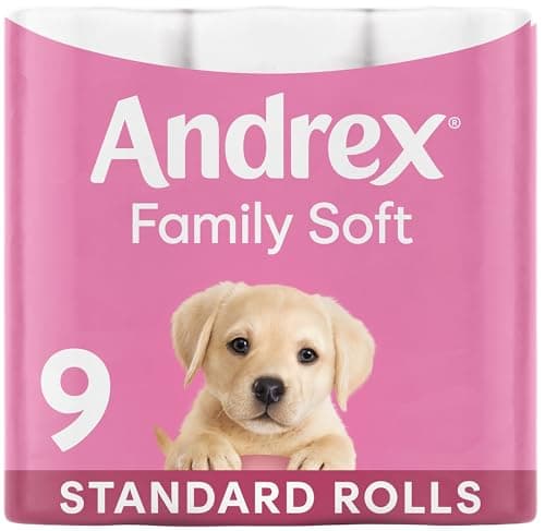 Andrex Family Soft Toilet Rolls - 9 Toilet Roll Pack - Bulk Buy Toilet Paper - Gentle and Soft on Your Family's Skin - Dermatologically Tested