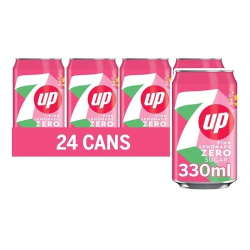 7UP Zero Pink Lemonade, 330ml Can (Pack of 24)