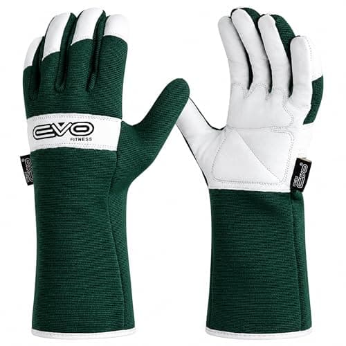 EVO Fitness Gardening gloves for Men and Women Tough Thorn Proof Comfortable Breathable Protective leather with Strong Grip Rigger Garden work Safety gloves (Long Green, M)