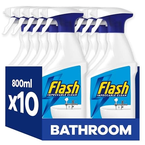 Flash Bathroom Cleaner Spray, 8 Litres (800 ml x 10), Bathroom Cleaning, Limescale Remover & Long Lasting Shine With Febreze Freshness, Bath Cleaner