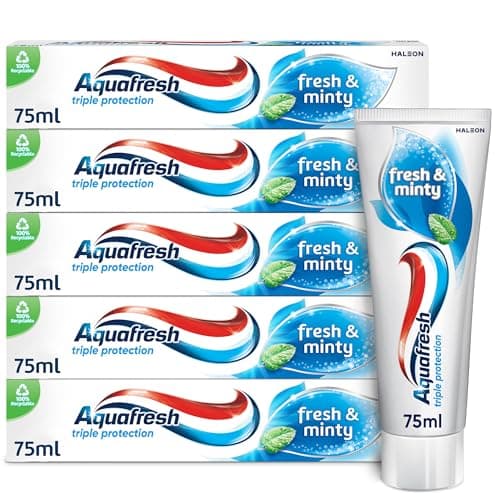 Aquafresh Toothpaste Triple Protection Fresh & Minty, 3 in 1 Protection, Pack of 5 x 75ml