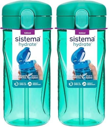 Sistema Hydrate Quick Flip Water Bottle | 520 ml | BPA Free Water Bottle with Straw | Recyclable with TerraCycle®| Assorted Colours (Pack of 2)