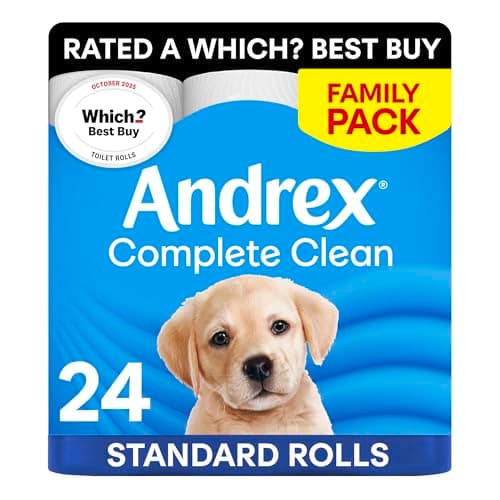 Andrex Complete Clean Toilet Roll - 24 Toilet Rolls, 3-Ply, Bulk Buy, Now Even Softer, FSC Certified, endorsed as a Which? Best Buy