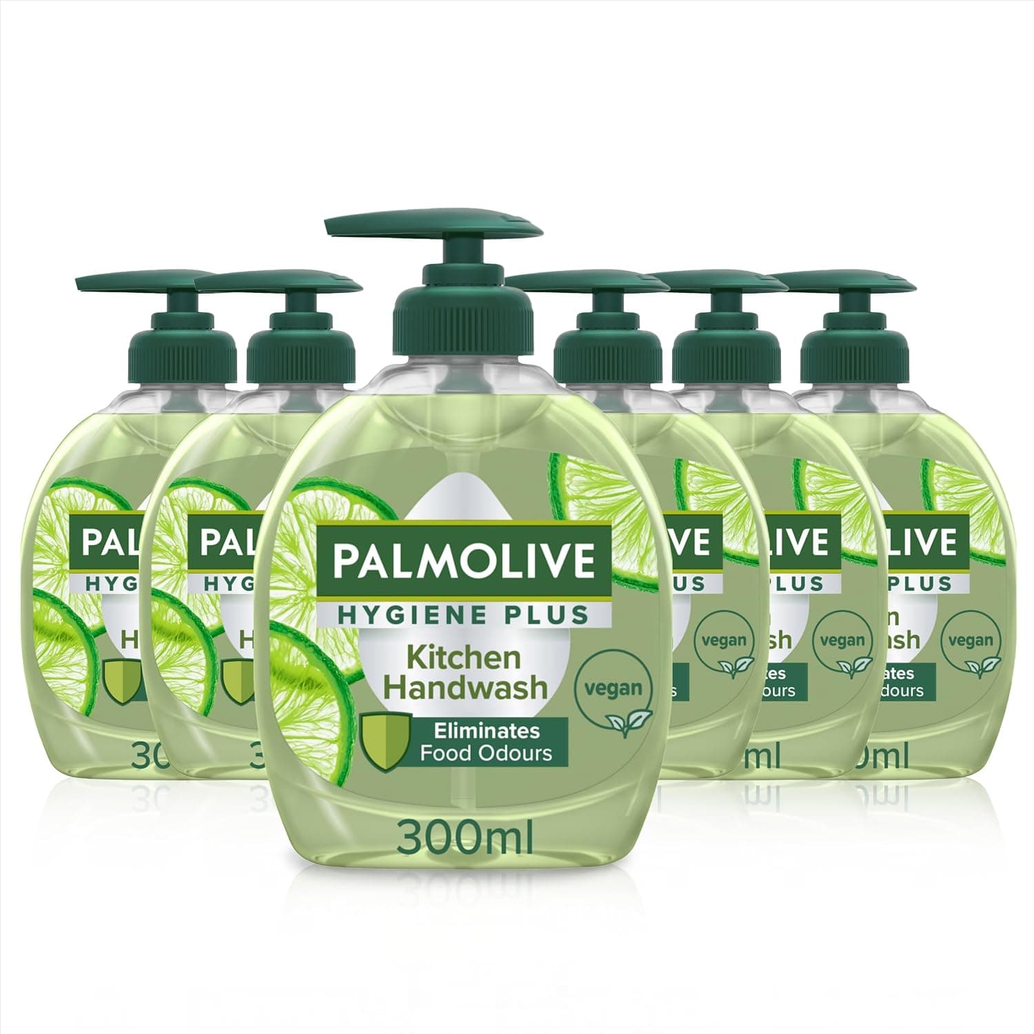 Palmolive Hygiene Plus Kitchen Antibacterial Hand Soap 6x300ml, antibacterial soap, with a natural antibacterial ingredient, with lime extract, eliminates odours, vegan hand wash